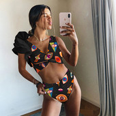 Novi seksi bikini s printom očiju Ženski kupaći kostim Ženski kupaći kostimi S volanima Komplet kupaćih kostima visokog struka za kupaće kostime