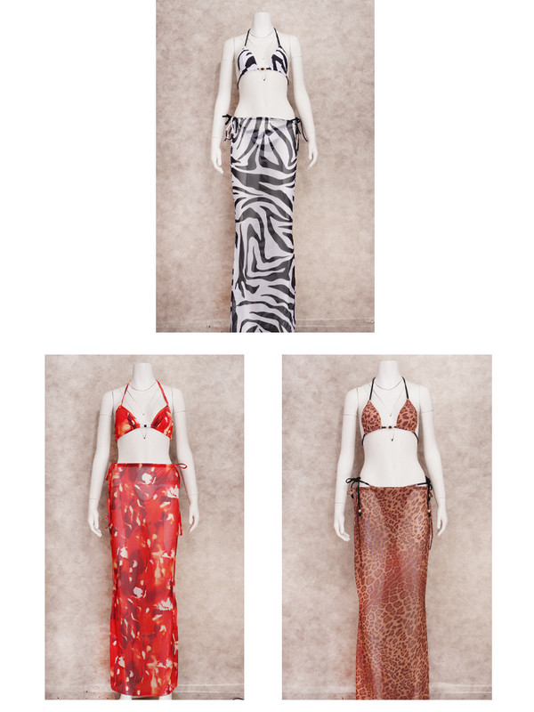 Seksi 3-dijelni bikini set s leopard printom Ljetna odjeća za plažu 2023. Trokutasti bikini kupaći kostim sa suknjom za plažu Prekrivač za kupaće kostime A1554