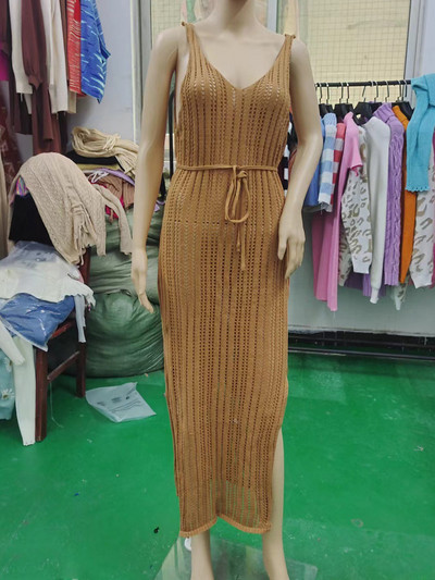 Heklana tunika Pleteni kaftan Seksi vestidos bez leđa Izdubljeni ogrtač Duga haljina za plažu s prorezom 2022. Vanjska navlaka Ženske maske za kupanje