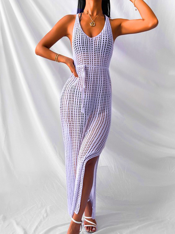 Heklana tunika Pleteni kaftan Seksi vestidos bez leđa Izdubljeni ogrtač Duga haljina za plažu s prorezom 2022. Vanjska navlaka Ženske maske za kupanje