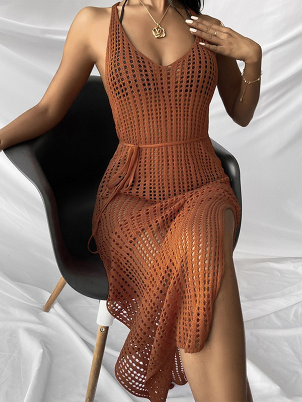 Heklana tunika Pleteni kaftan Seksi vestidos bez leđa Izdubljeni ogrtač Duga haljina za plažu s prorezom 2022. Vanjska navlaka Ženske maske za kupanje