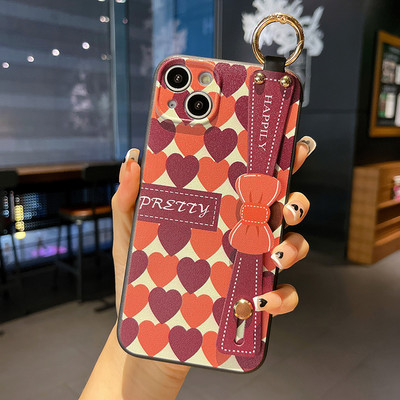 Navlaka za narukvicu s uzorkom dijamantnog srca za iPhone 11 12 13 Pro Max Xs Max XR 7 8 Plus SE Silikonska zaštitna maska za držač telefona