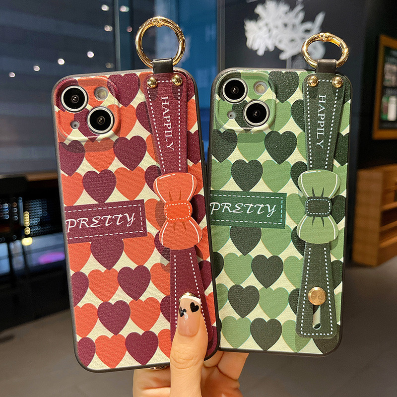 Navlaka za narukvicu s uzorkom dijamantnog srca za iPhone 11 12 13 Pro Max Xs Max XR 7 8 Plus SE Silikonska zaštitna maska za držač telefona