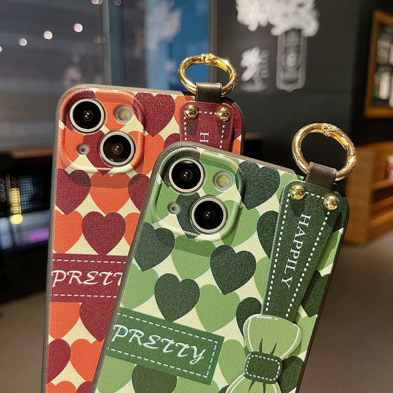 Navlaka za narukvicu s uzorkom dijamantnog srca za iPhone 11 12 13 Pro Max Xs Max XR 7 8 Plus SE Silikonska zaštitna maska za držač telefona