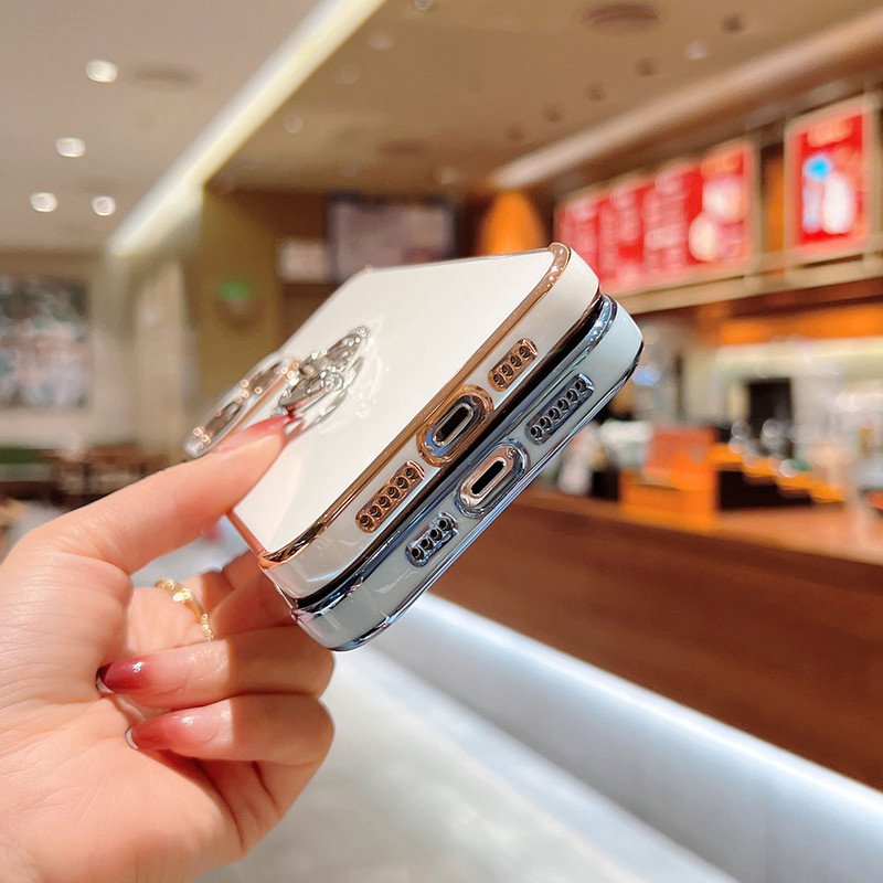 Husă de telefon de lux galvanizată pentru iphone 13 12 11 Pro MAX XS XR X SE 7 8 plus 13Mini Love cu diamant Suport pentru telefon Husă cu prindere inel