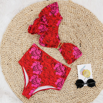 Hot Red Women One Ruffle Shoulder Sexy Bikini Set Girl Μαγιό Γυναικείο μπικίνι δύο τεμαχίων ψηλόμεσο