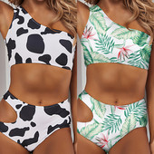 Ženski dvodijelni bikini set visokog struka s kravljim uzorkom Podstavljena odjeća za plažu Monokini Biquini