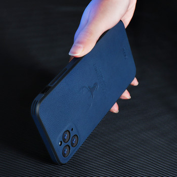 Луксозен калъф с квадратна рамка с кожена текстура за iPhone 14 13 Pro Max 11 12 Mini X XR XS Deer Защита на камерата Удароустойчив капак