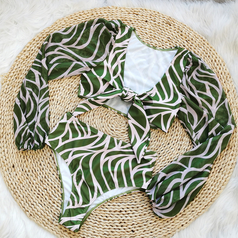 Ženski kupaći kostimi Dugi rukavi Bikini kupaći kostim visokog struka Odjeća za plažu Ljetni bikini s printom lišća