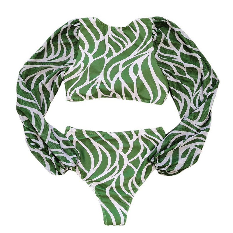 Ženski kupaći kostimi Dugi rukavi Bikini kupaći kostim visokog struka Odjeća za plažu Ljetni bikini s printom lišća