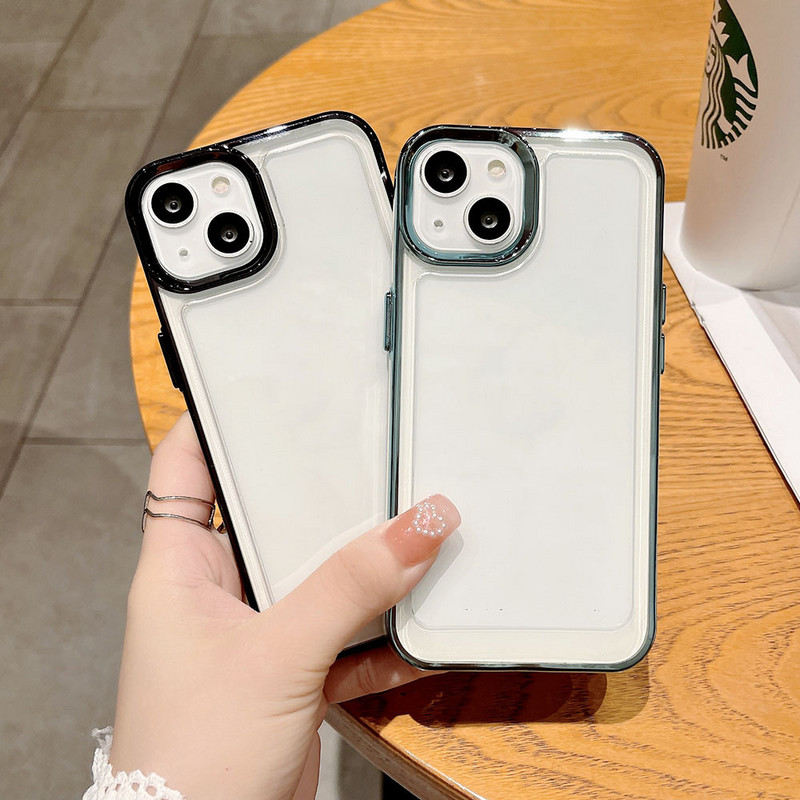 Akrilna kristalno prozirna telefonska torbica visoke tvrdoće za iPhone 11 12 13 Pro Max Case Svemirska prozirna gumena maska s metalnim tipkama