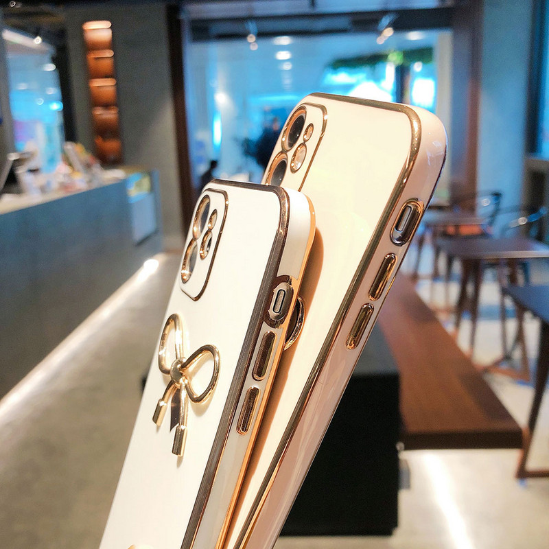 Χαριτωμένη θήκη τηλεφώνου με φιόγκο για iPhone 12 11 Pro Max 12 Mini XS Max X XR 8 7 Plus Plating Love Heart Θήκες Μαλακό πίσω κάλυμμα