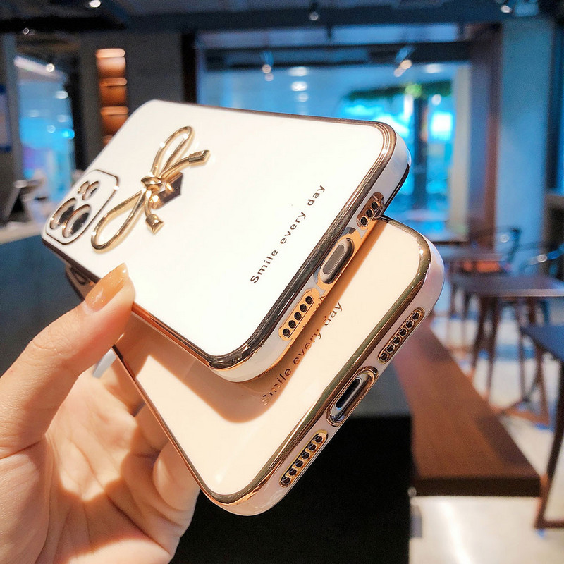 Χαριτωμένη θήκη τηλεφώνου με φιόγκο για iPhone 12 11 Pro Max 12 Mini XS Max X XR 8 7 Plus Plating Love Heart Θήκες Μαλακό πίσω κάλυμμα