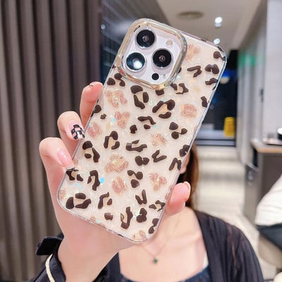 Husă de telefon din silicon de lux pentru iPhone 13 Pro 12 11 Pro Max XS X 7 8 plus SE XR Husă transparentă, colorată, cu imprimeu leopard, curcubeu