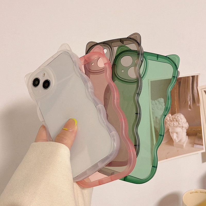 Mat prozirna telefonska maska kompatibilna za iPhone 13 Pro Max 11 12 Pro Max XR XS MAX X 7 8 Plus, meka stražnja maska s mačjim ušima