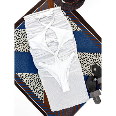 Novo s izrezanom suknjom i halterom Monokini ženski kupaći kostim bez leđa Jednodijelni kupaći kostim Ženski visoki izrezani kupaći kostim za kupanje V3776