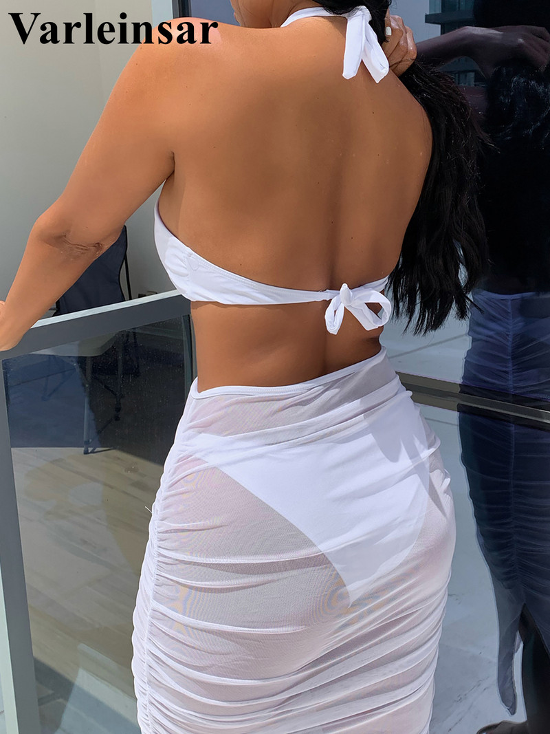 Novo s izrezanom suknjom i halterom Monokini ženski kupaći kostim bez leđa Jednodijelni kupaći kostim Ženski visoki izrezani kupaći kostim za kupanje V3776