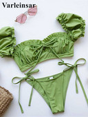 Brazilski plisirani bikini kupaći kostim kratkih rukava Ženski ženski kupaći kostim Dvodijelni bikini komplet Kupaći kostim za plivanje V1729