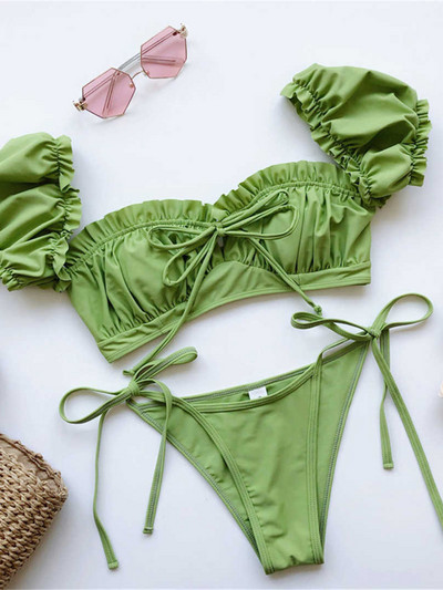 Brazilski plisirani bikini kupaći kostim kratkih rukava Ženski ženski kupaći kostim Dvodijelni bikini komplet Kupaći kostim za plivanje V1729