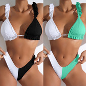 Ženski bikini kompleti Dvodijelni dvodijelni zavoji na vezivanje na stražnjoj strani, brzosušeći Push Up kupaći kostimi niskog struka