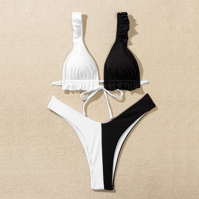 Ženski bikini kompleti Dvodijelni dvodijelni zavoji na vezivanje na stražnjoj strani, brzosušeći Push Up kupaći kostimi niskog struka