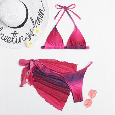 Seksi Tie Dye halter bikini ženski kupaći kostim Ženski kupaći kostim Trodijelni bikini set sa Sarong kupaćim kostimom za kupanje V2946P