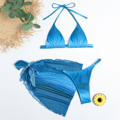 Seksi Tie Dye halter bikini ženski kupaći kostim Ženski kupaći kostim Trodijelni bikini set sa Sarong kupaćim kostimom za kupanje V2946P