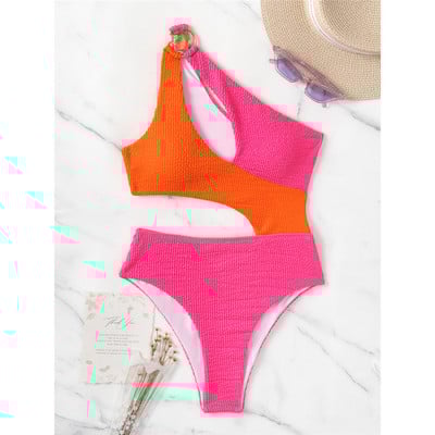 Seksi jednodijelni kupaći kostim na jedno rame sa spajanjem naboranih ženskih kupaćih kostima Monokini kupaći kostim za kupanje V4245