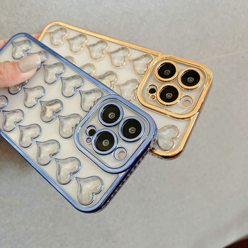 Луксозен галванизиран калъф за телефон за iPhone 13 Pro 12 11 Pro Max XS XR X 7 8 Plus Защита на обектива Силиконов 3D капак във формата на сърце