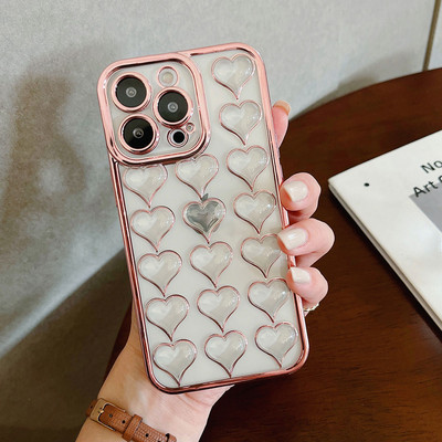 Luxus galvanizált telefontok iPhone 13 Pro 12 11 Pro Max XS XR X 7 8 Plus Lencsevédelem Szilikon 3D Szív alakú burkolat