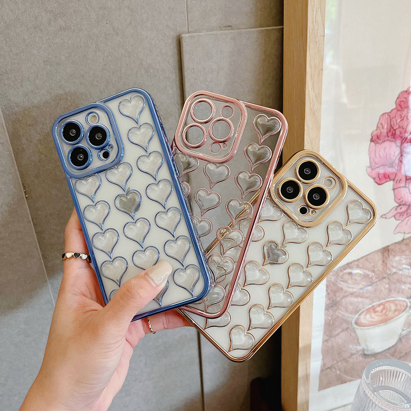 Luxus galvanizált telefontok iPhone 13 Pro 12 11 Pro Max XS XR X 7 8 Plus Lencsevédelem Szilikon 3D Szív alakú burkolat