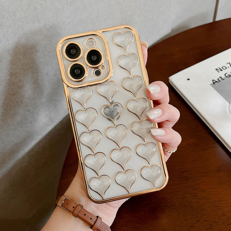 Luxus galvanizált telefontok iPhone 13 Pro 12 11 Pro Max XS XR X 7 8 Plus Lencsevédelem Szilikon 3D Szív alakú burkolat