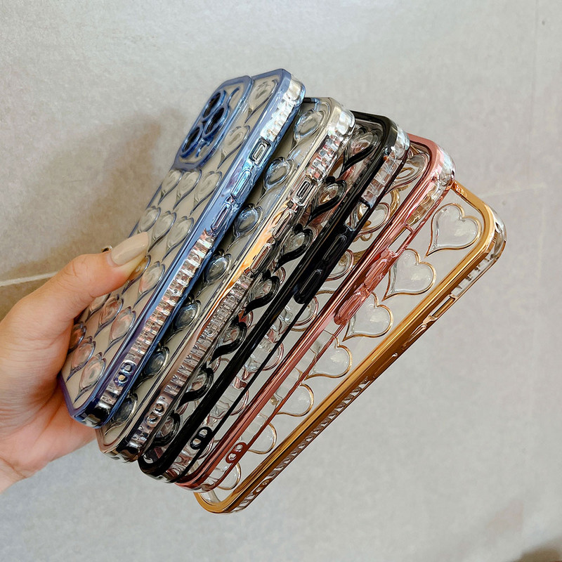 Luxus galvanizált telefontok iPhone 13 Pro 12 11 Pro Max XS XR X 7 8 Plus Lencsevédelem Szilikon 3D Szív alakú burkolat