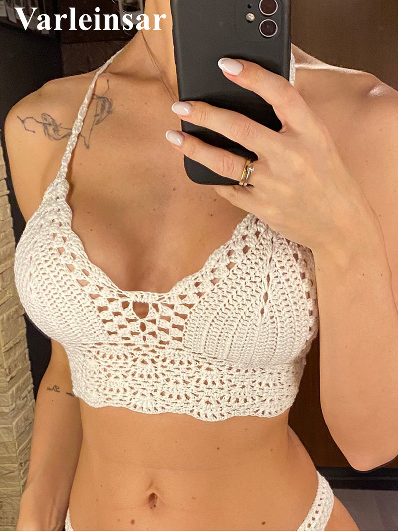 S - XL 9 boja Heklani pleteni gornji dio bikinija Ženski kupaći kostim Ženski kupaći kostim Kupaći kostim Izdubljeni gornji dio za plažu V4193