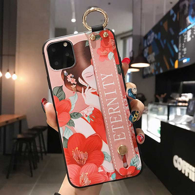 Θήκες με λουράκια καρπού για iphone 12 11 Pro Max Xs XR X Vintage Flower Soft Silicone Θήκη για τηλέφωνο για iphone 7 6 6S 8 plus