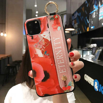 Θήκες με λουράκια καρπού για iphone 12 11 Pro Max Xs XR X Vintage Flower Soft Silicone Θήκη για τηλέφωνο για iphone 7 6 6S 8 plus