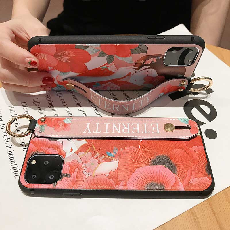 Θήκες με λουράκια καρπού για iphone 12 11 Pro Max Xs XR X Vintage Flower Soft Silicone Θήκη για τηλέφωνο για iphone 7 6 6S 8 plus