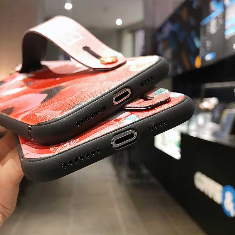 Θήκες με λουράκια καρπού για iphone 12 11 Pro Max Xs XR X Vintage Flower Soft Silicone Θήκη για τηλέφωνο για iphone 7 6 6S 8 plus