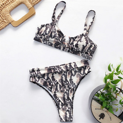 NOVI Leopard kupaći kostim Bikini visokog struka Ženski kupaći kostim Dvodijelni bikini komplet Bather Kupaći kostim s uzorkom zmije V1712L