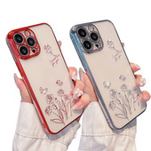 Θήκη τηλεφώνου Diamond Flower για iPhone 13 Pro Max 11 12 pro Max 12pro 13Pro 11Pro Πολυτελής επιμετάλλωση Διαφανές πίσω κάλυμμα