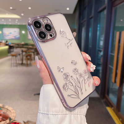 Θήκη τηλεφώνου Diamond Flower για iPhone 13 Pro Max 11 12 pro Max 12pro 13Pro 11Pro Πολυτελής επιμετάλλωση Διαφανές πίσω κάλυμμα