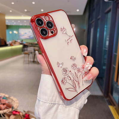 Θήκη τηλεφώνου Diamond Flower για iPhone 13 Pro Max 11 12 pro Max 12pro 13Pro 11Pro Πολυτελής επιμετάλλωση Διαφανές πίσω κάλυμμα
