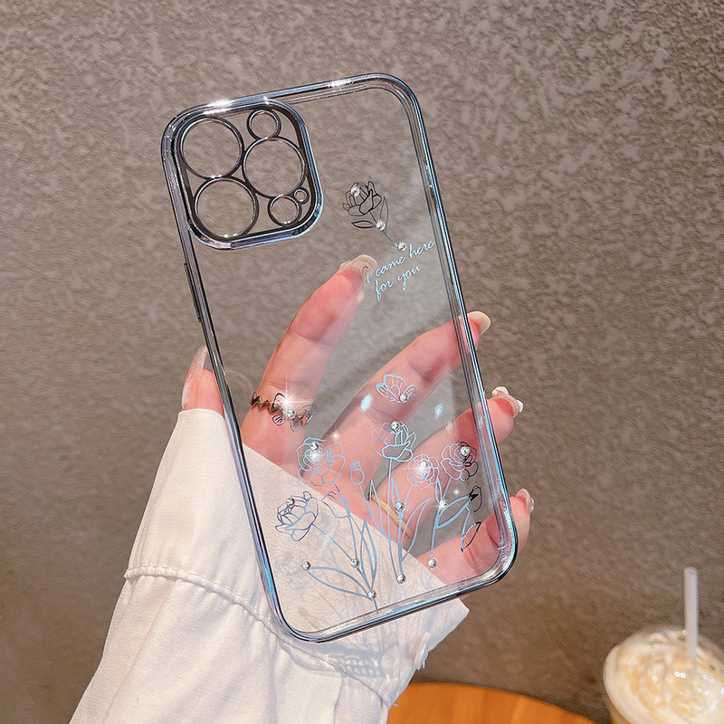 Θήκη τηλεφώνου Diamond Flower για iPhone 13 Pro Max 11 12 pro Max 12pro 13Pro 11Pro Πολυτελής επιμετάλλωση Διαφανές πίσω κάλυμμα