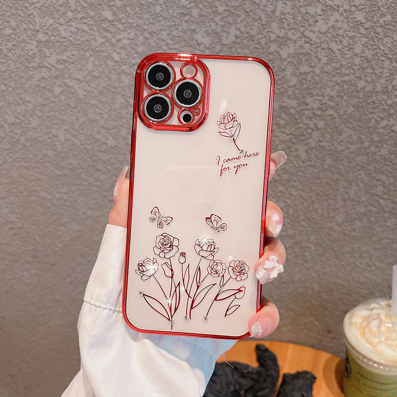 Θήκη τηλεφώνου Diamond Flower για iPhone 13 Pro Max 11 12 pro Max 12pro 13Pro 11Pro Πολυτελής επιμετάλλωση Διαφανές πίσω κάλυμμα