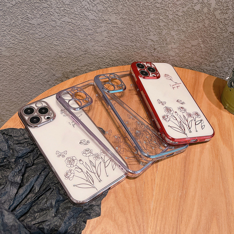 Θήκη τηλεφώνου Diamond Flower για iPhone 13 Pro Max 11 12 pro Max 12pro 13Pro 11Pro Πολυτελής επιμετάλλωση Διαφανές πίσω κάλυμμα