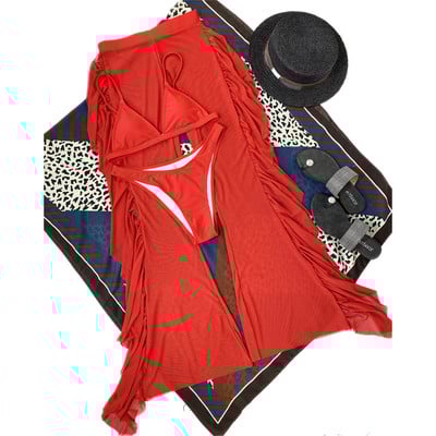 S- XL 3PCS s naboranim hlačama za plažu Bikini Ženski kupaći kostim Ženski kupaći kostim Trodijelni komplet bikinija Kupaći kostim Swim V3005B