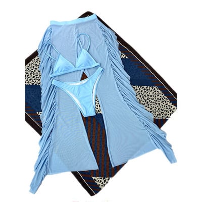 S- XL 3PCS s naboranim hlačama za plažu Bikini Ženski kupaći kostim Ženski kupaći kostim Trodijelni komplet bikinija Kupaći kostim Swim V3005B