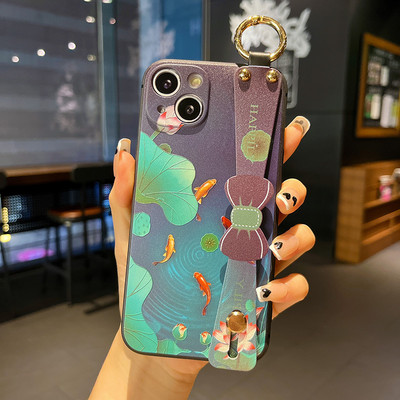 Θήκη με λουρί καρπού φιόγκου για iPhone 13 12 11 Pro Max Xs Max XR 7 8 Plus SE Fashion Flower Προστασία θήκης τηλεφώνου από σιλικόνη