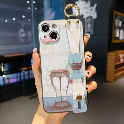 Θήκη με λουρί καρπού φιόγκου για iPhone 13 12 11 Pro Max Xs Max XR 7 8 Plus SE Fashion Flower Προστασία θήκης τηλεφώνου από σιλικόνη