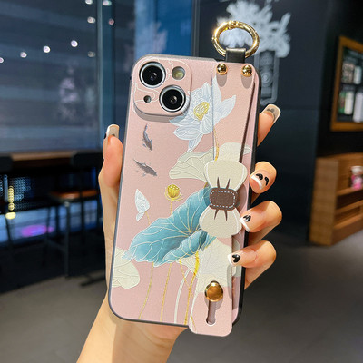 Θήκη με λουρί καρπού φιόγκου για iPhone 13 12 11 Pro Max Xs Max XR 7 8 Plus SE Fashion Flower Προστασία θήκης τηλεφώνου από σιλικόνη
